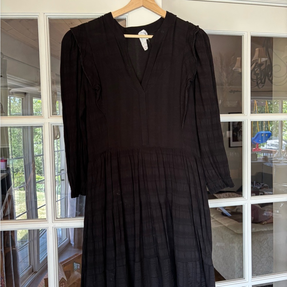 Anthropologie Black V-Neck Bishop Sleeve Sundress